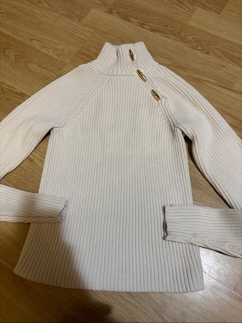 Ralph Lauren Mock Neck Sweater with Gold Toggle Buttons - Cream